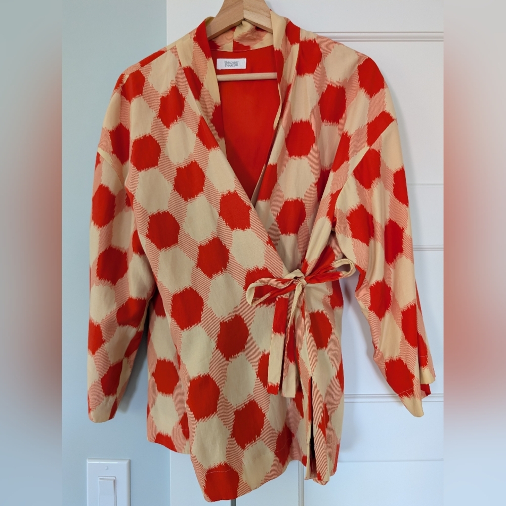 Dark Orange and Cream Geometric Kimono Style Wrap Top